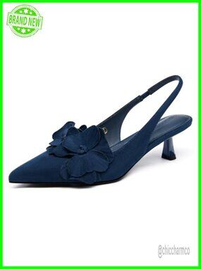 Women's Slingback Kitten Heels PU Leather Closed Pointed Toe Dress Pumps